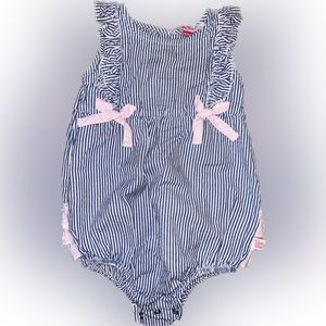 Navy and White with Pink Ruffles- Rufflebutts Onesie 18-24 months